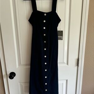 Everlane Navy Midi Dress with Button Detail
